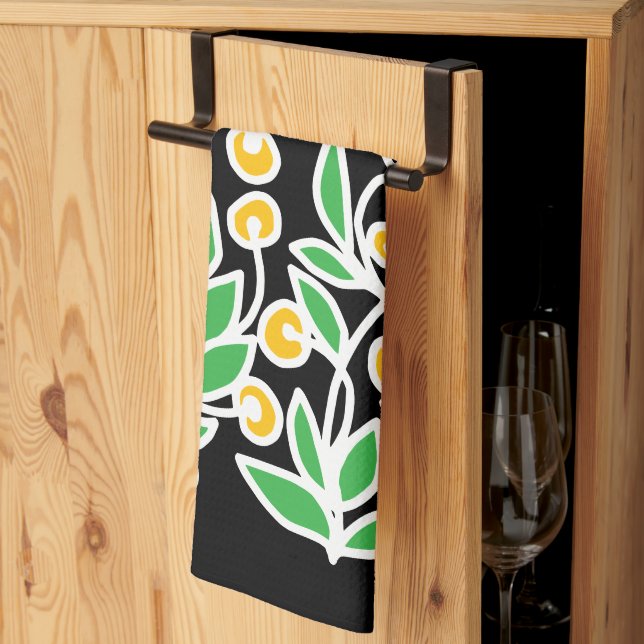 Paño De Cocina Doodle amarillo y verde (Pliegue de tercios)