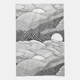 Paño De Cocina Doodle geométrico abstracto en blanco y negro (7)