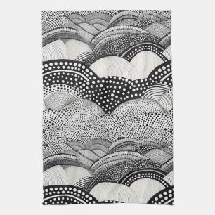 Paño De Cocina Doodle geométrico abstracto en blanco y negro (9)