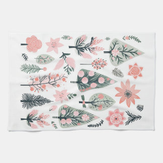 Paño De Cocina Doodles abstractos de árbol rosado navidades