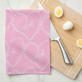 Paño De Cocina Doodles Black Hearts Valentines Day Pink