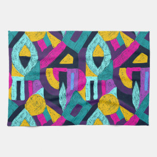 Paño De Cocina Doodles retro: arte pop geométrico.