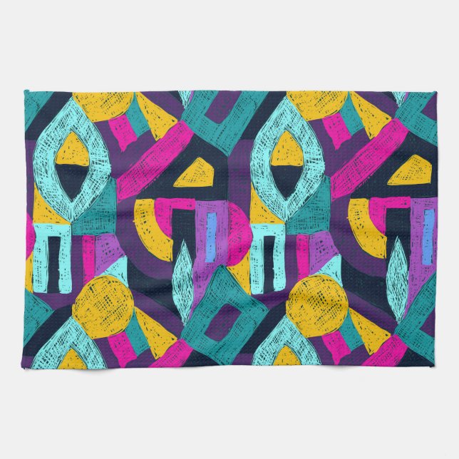 Paño De Cocina Doodles retro: arte pop geométrico. (Horizontal)