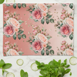 Paño De Cocina Dorado Confetti Rosa Flor