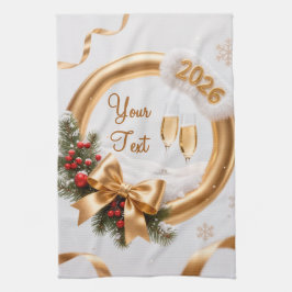 Paño De Cocina Dorado espumoso y champán Año Nuevo 2026