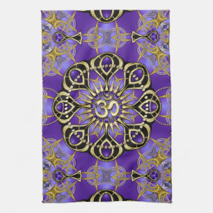 Paño De Cocina Dorado OM Purple Mandala Decoración residencial si
