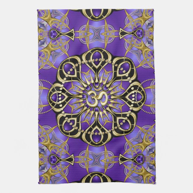 Paño De Cocina Dorado OM Purple Mandala Decoración residencial si (Vertical)