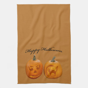 Paño De Cocina Dos calabazas Feliz Halloween