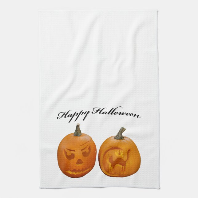 Paño De Cocina Dos calabazas Feliz Halloween (Vertical)