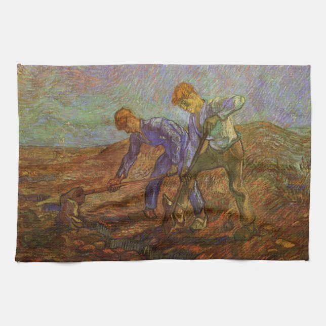 Paño De Cocina Dos campesinos cavando por Vincent van Gogh (Horizontal)