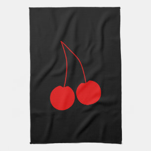 Paño De Cocina Dos cerezas rojas en negro