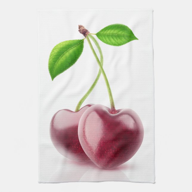 Paño De Cocina Dos corazones cerezos (Vertical)