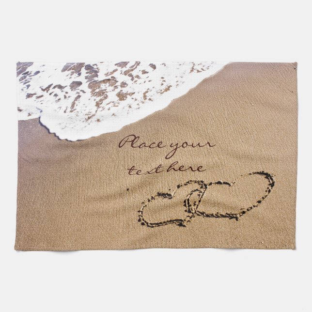 Paño De Cocina Dos Corazones En La Arena (Horizontal)