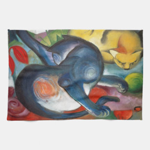 Paño De Cocina Dos gatos, azul y amarillo, Franz Marc