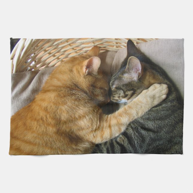 Paño De Cocina Dos gatos de Tabby el dormir que abrazan (Horizontal)