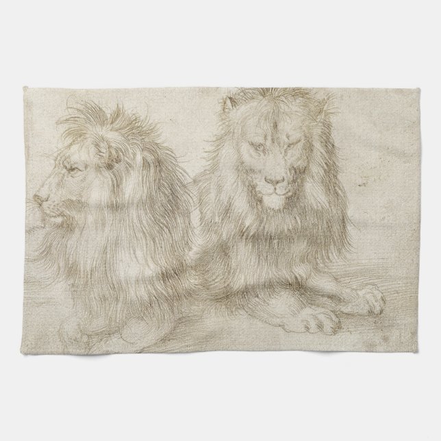 Paño De Cocina Dos leones asentados de Albrecht Durer (Horizontal)