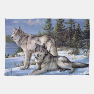 Paño De Cocina Dos lobos árticos pintando