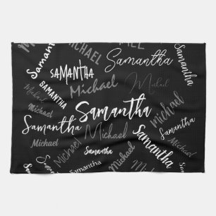 Paño De Cocina Dos nombres pareja patrón monograma blanco negro