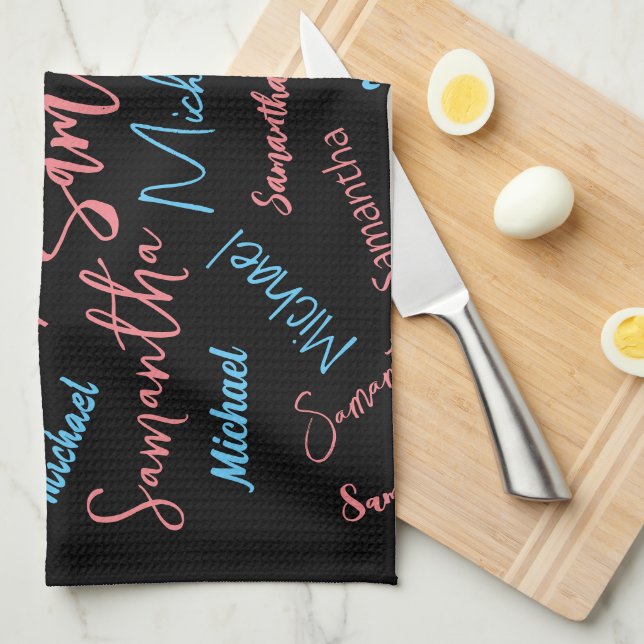 Paño De Cocina Dos nombres parejas patrón monograma azul claro ro (Doblado Cuarto)