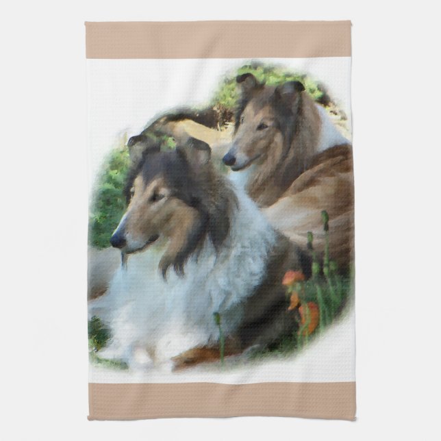 Paño De Cocina Dos regalos de arte de Sable Rough Collies (Vertical)