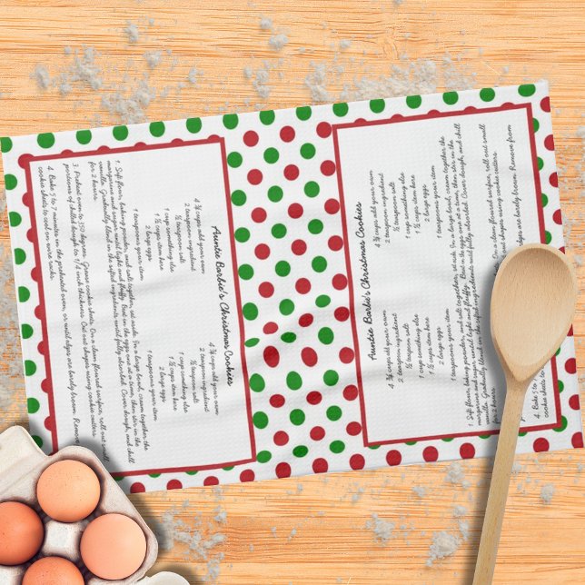 Paño De Cocina Dot de polka verde rojo Whimsical Keepsake Recipie (Subido por el creador)