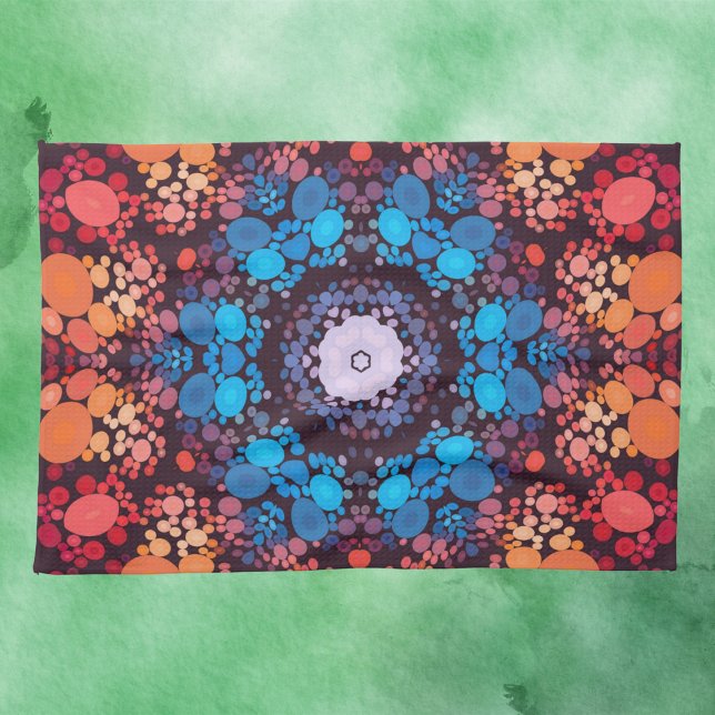 Paño De Cocina Dot Mandala Azul rojo y Naranja (Subido por el creador)
