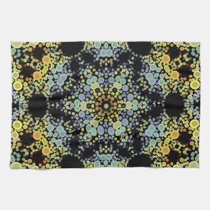 Paño De Cocina Dot Mandala Flor amarillo azul y gris
