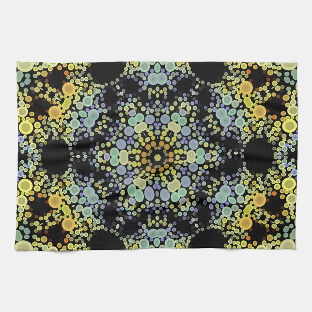 Paño De Cocina Dot Mandala Flor amarillo azul y gris (Horizontal)