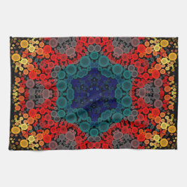 Paño De Cocina Dot Mandala Flor amarillo azul y rojo
