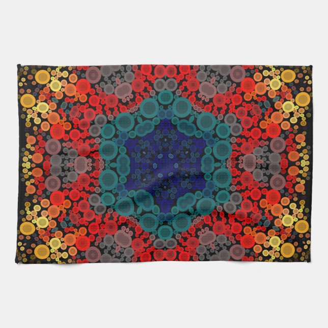 Paño De Cocina Dot Mandala Flor amarillo azul y rojo (Horizontal)