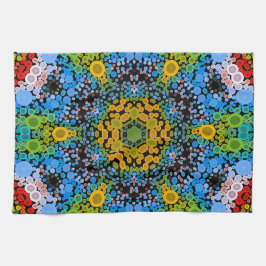 Paño De Cocina Dot Mandala Flor Amarillo azul y verde