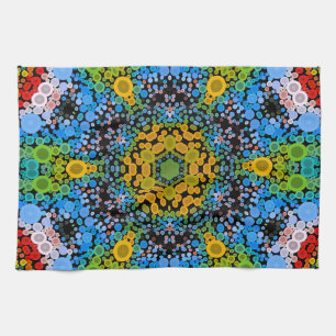 Paño De Cocina Dot Mandala Flor Amarillo azul y verde