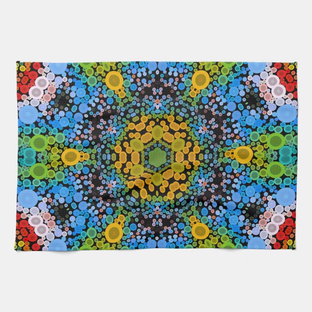 Paño De Cocina Dot Mandala Flor Amarillo azul y verde (Horizontal)