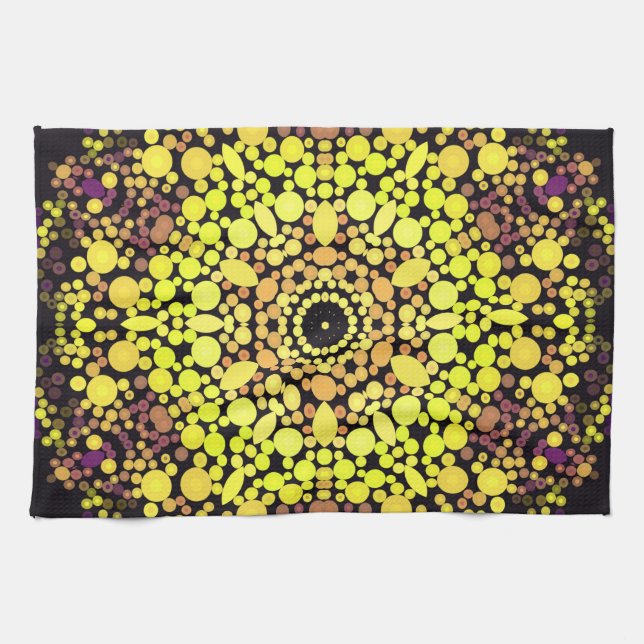 Paño De Cocina Dot Mandala Flor amarillo morado y negro (Horizontal)