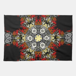 Paño De Cocina Dot Mandala Flor Amarillo Rojo y Gris