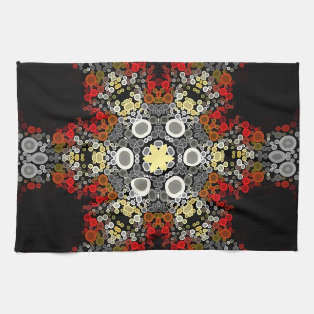 Paño De Cocina Dot Mandala Flor Amarillo Rojo y Gris (Horizontal)