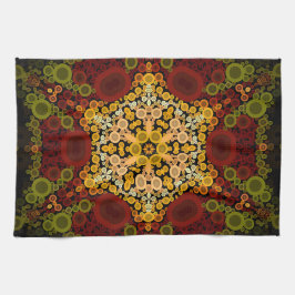 Paño De Cocina Dot Mandala Flor Amarillo Rojo y Negro