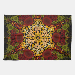 Paño De Cocina Dot Mandala Flor Amarillo Rojo y Negro