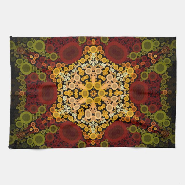 Paño De Cocina Dot Mandala Flor Amarillo Rojo y Negro (Horizontal)