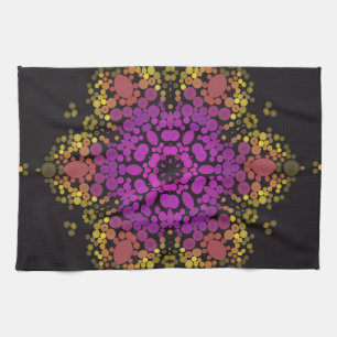 Paño De Cocina Dot Mandala Flor Amarillo rosa y Negro