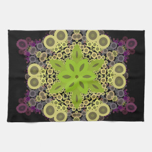 Paño De Cocina Dot Mandala Flor Amarillo Verde y Púrpura