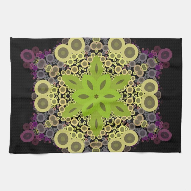 Paño De Cocina Dot Mandala Flor Amarillo Verde y Púrpura (Horizontal)