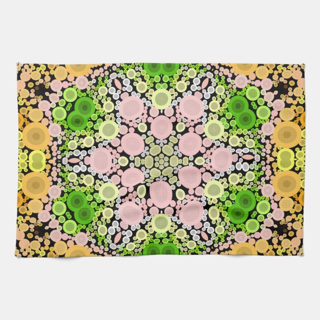 Paño De Cocina Dot Mandala Flor Amarillo Verde y Rosa (Horizontal)
