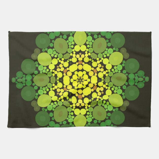 Paño De Cocina Dot Mandala Flor Amarillo y Verde (Horizontal)
