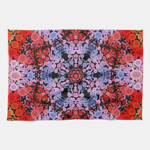 Paño De Cocina Dot Mandala Flor Azul Rojo y Rosa