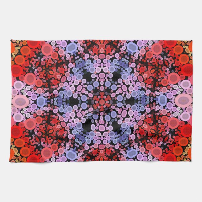 Paño De Cocina Dot Mandala Flor Azul Rojo y Rosa (Horizontal)