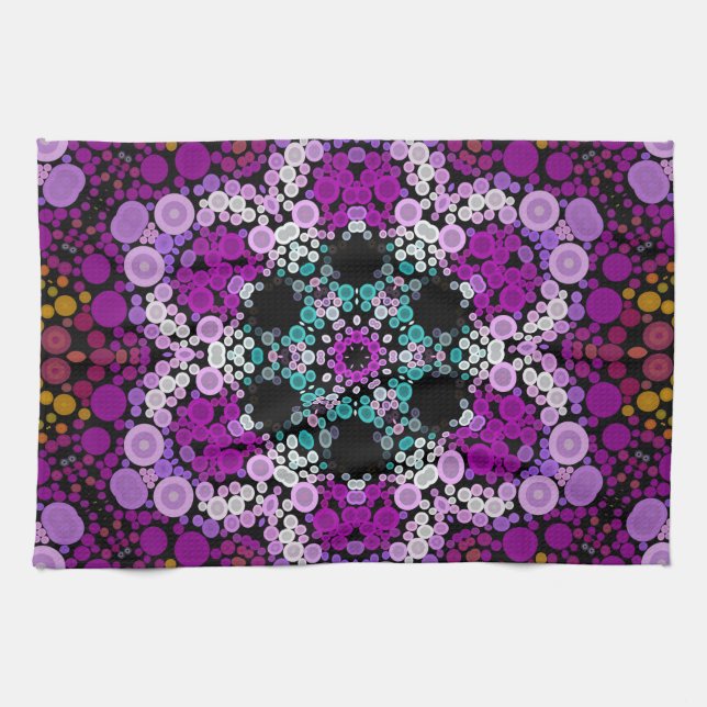 Paño De Cocina Dot Mandala Flor Azul rosa y amarillo (Horizontal)