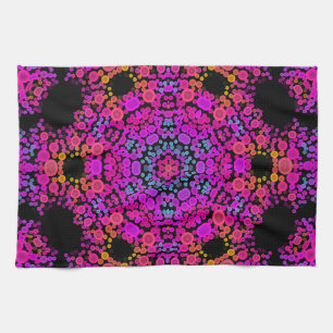 Paño De Cocina Dot Mandala Flor Azul rosa y Naranja