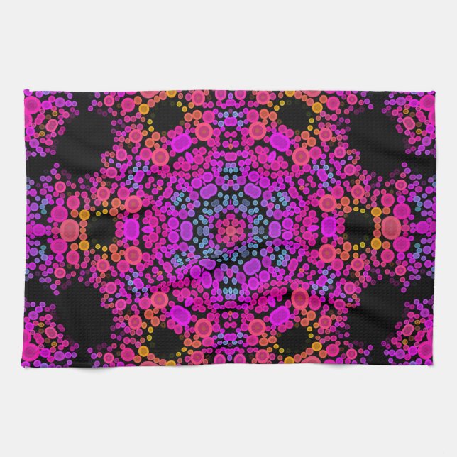 Paño De Cocina Dot Mandala Flor Azul rosa y Naranja (Horizontal)