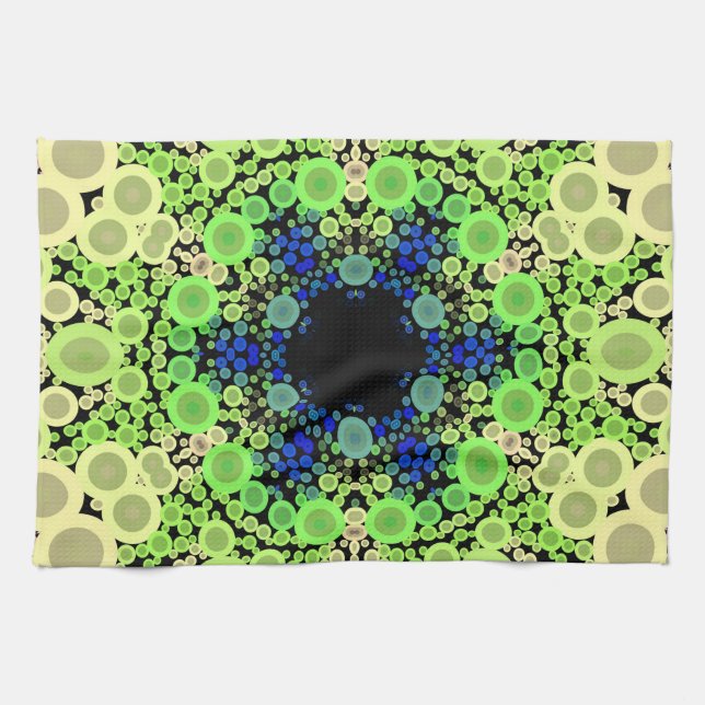 Paño De Cocina Dot Mandala Flor Azul Verde y Amarillo (Horizontal)